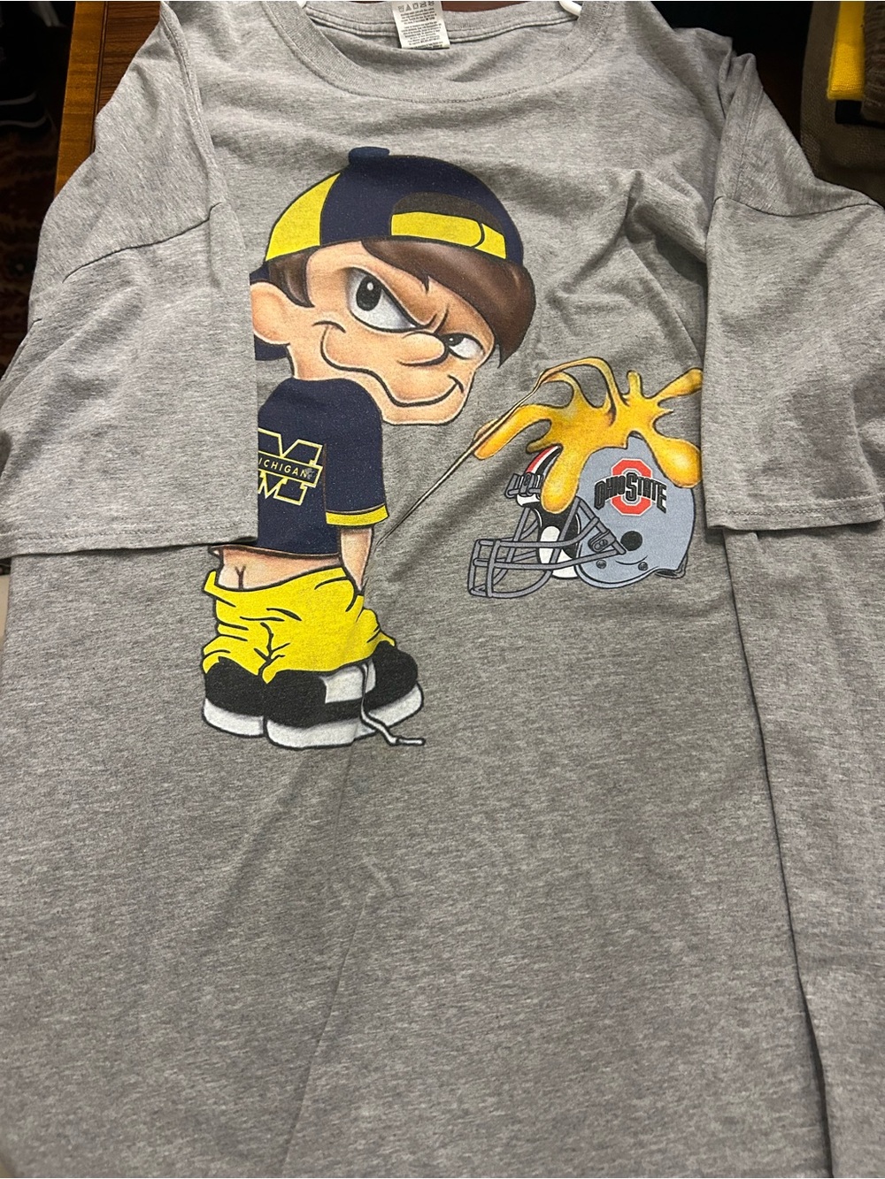 Michigan/Ohio State Gray Graphic Long Sleeve Tee with Yellow Accents